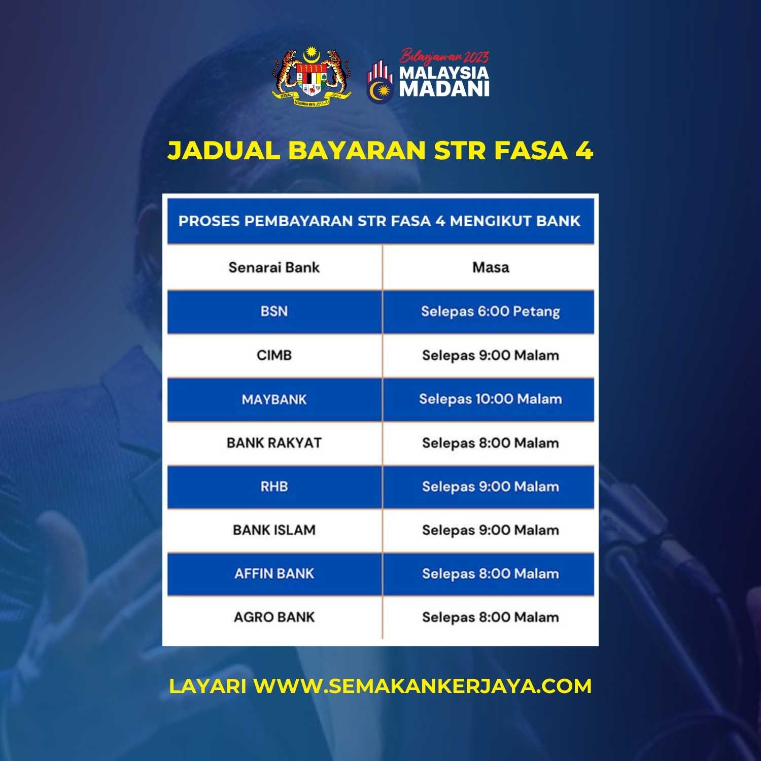 Latest: Jadual Bayaran STR Fasa 4 Mengikut Bank - Semakan Kerjaya